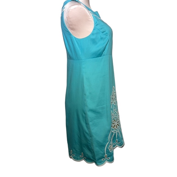 Lilly Pulitzer aqua dress with white stitching. Yellow underneath. Size 4 - Picture 5 of 12